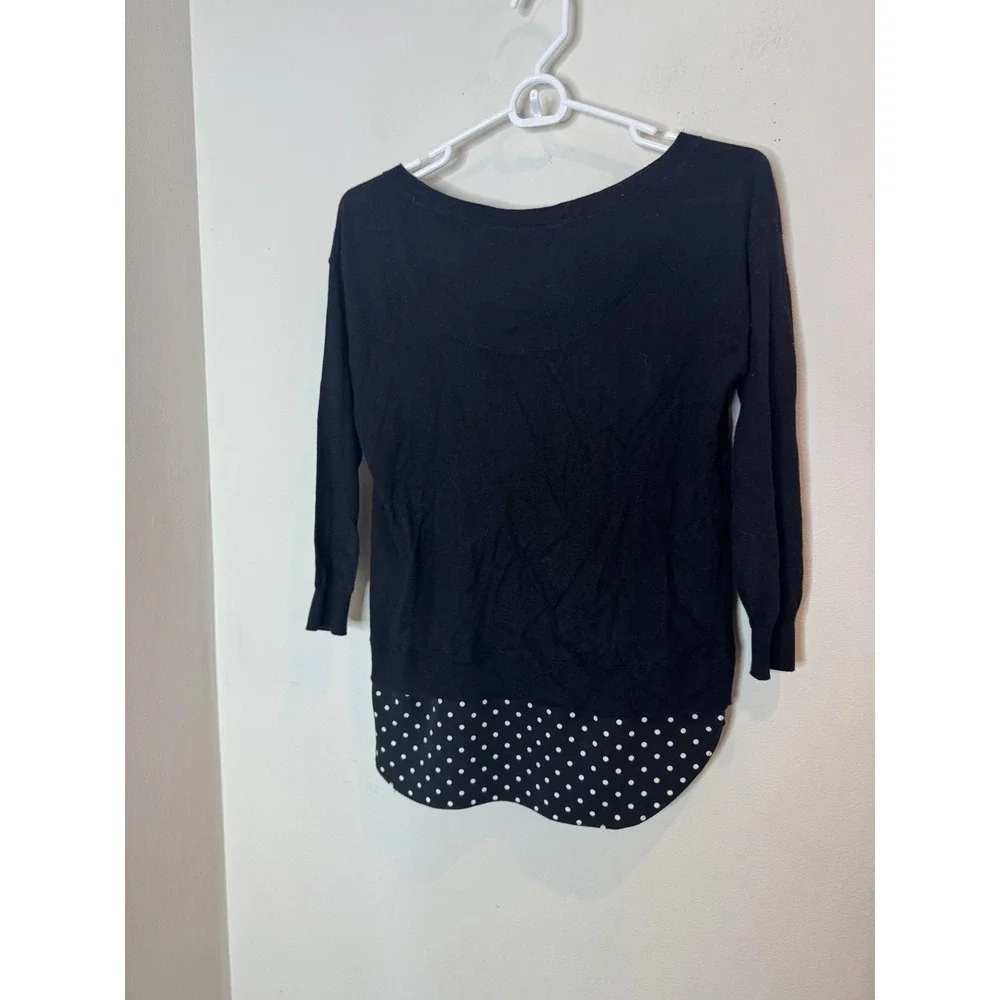 Lauren Ralph Lauren Sweater Womens XS Black Polka Dot Hem 3/4 Sleeve‎ Knit